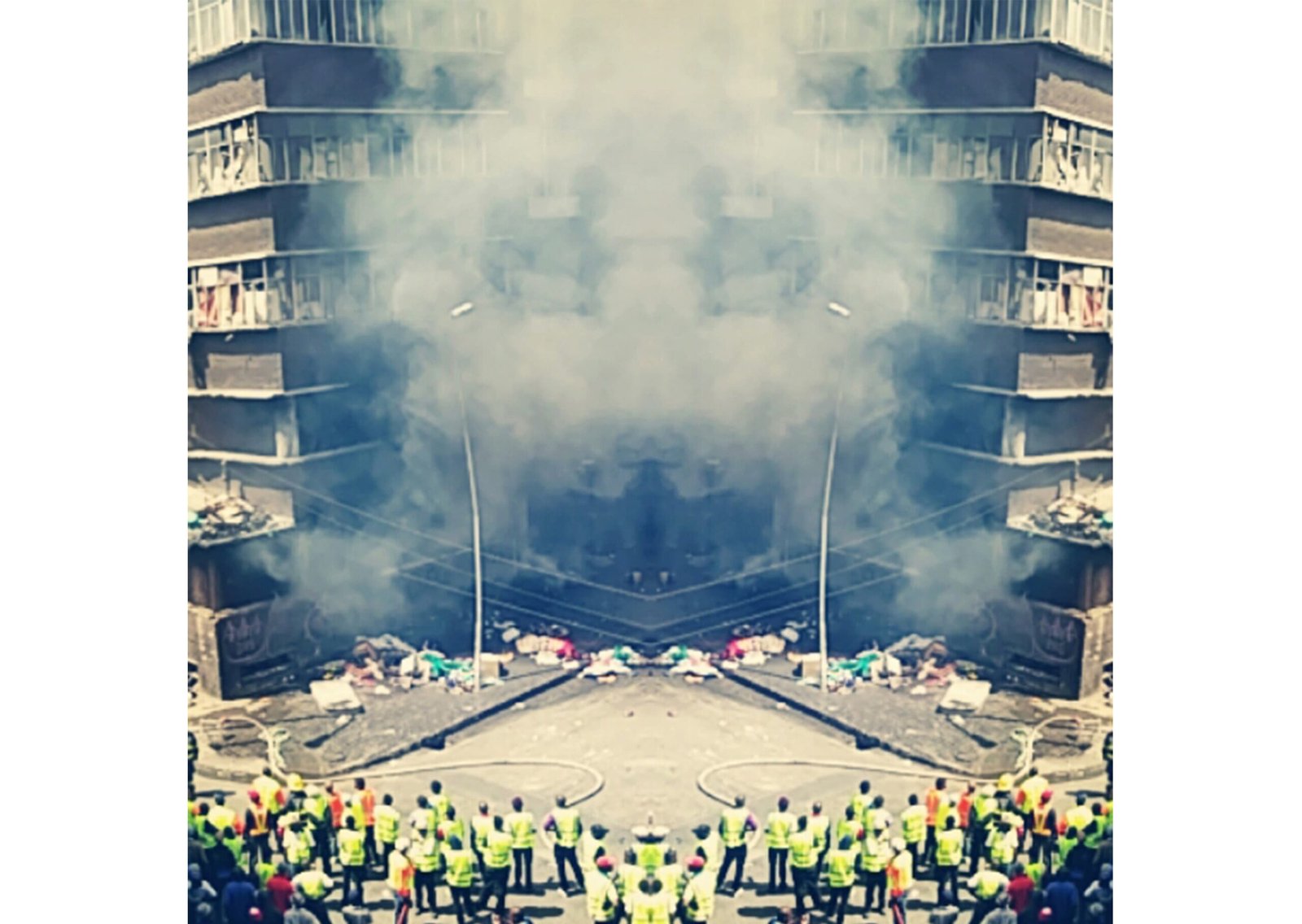 mirror photo image of hijacked building in Johannesburg